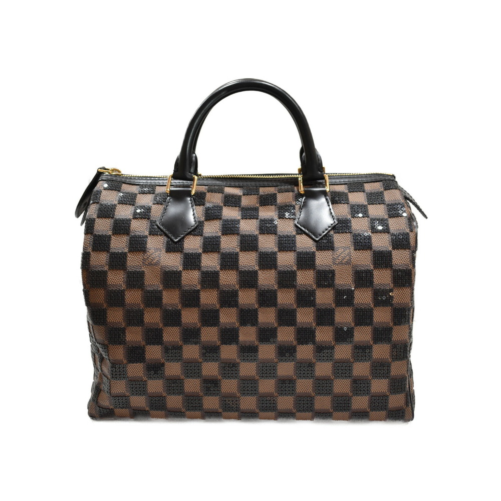 Louis Vuitton Sequins Coated Brown Handbag the Speedy Damier Boston Canvas Pre